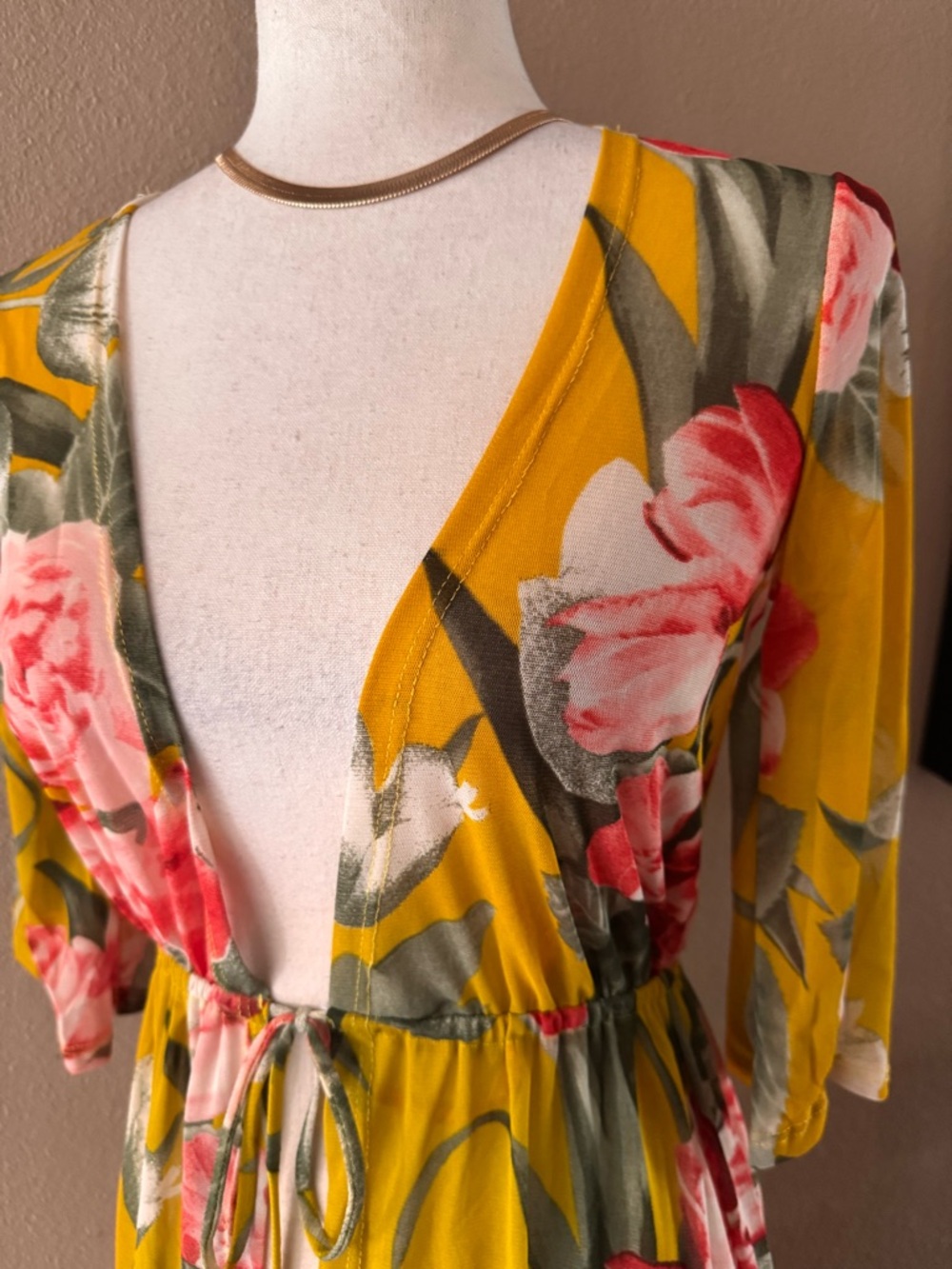Mustard Yellow Floral Maxi Duster Kimono - Picture 4 of 7